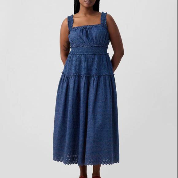 Gap X Doen Eyelet Denim Midi Dress NWT - Picture 3 of 6